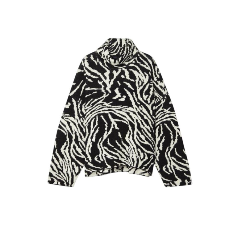 Proenza Schouler Cashmere Jacquard Sweater Womens XS Black Cream Turtleneck Knit